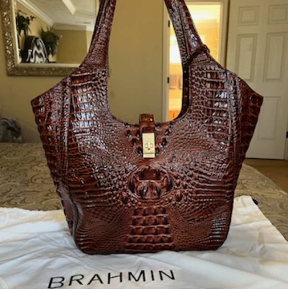 Brahmin Brown Croc-Embossed Leather Shoulder Bag